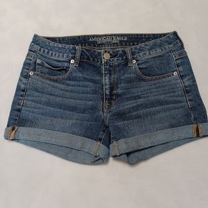 American Eagle Boy Midi Blue Denim Cuff Hem Shorts Size 8